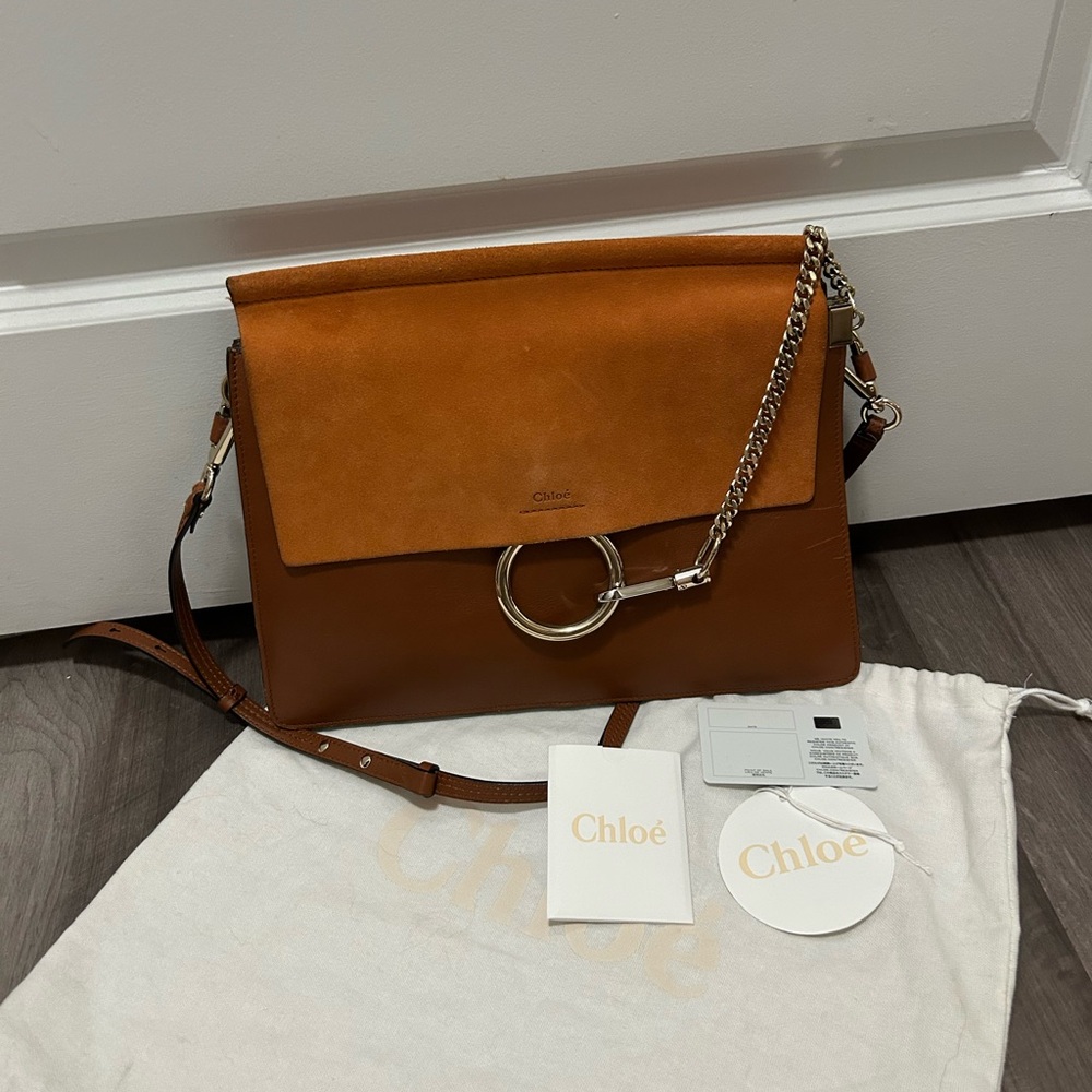 Chloe Medium Faye Shoulder Bag Leather and Suede (Brown)